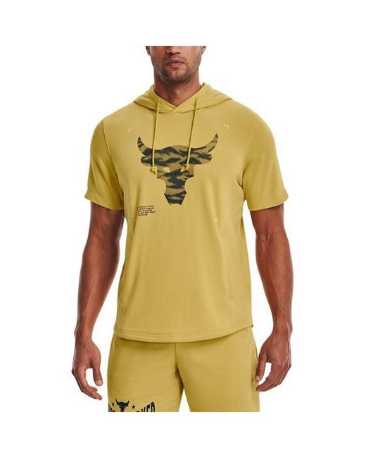 Under Armour Yellow Project Rock Terry Short Sleeve Hoodie for men