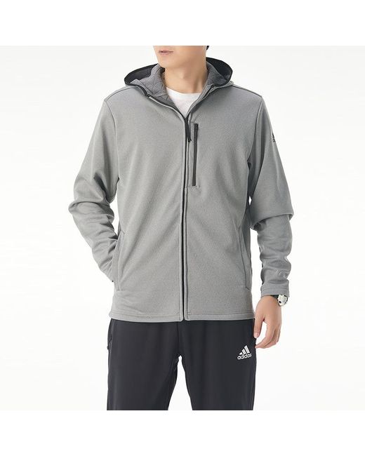 Adidas Gray Perfom Fl Jkt Solid Color Fleece Lined Stay Warm Hooded Jacket for men