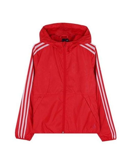 Adidas Red (Wmns) Plaid Applique Windtight Hooded Jacket Coat