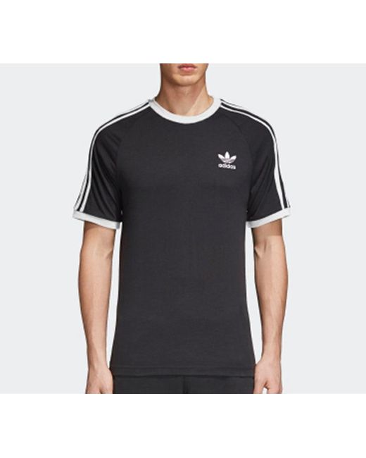 Adidas Black Originals 3-Stripes Tee Casual Loose Round Neck Logo Stripe Short Sleeve for men