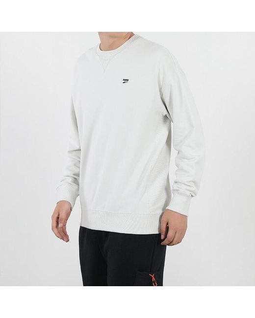 PUMA White Downtown Crew Casual Round Neck Pullover Long Sleeves for men