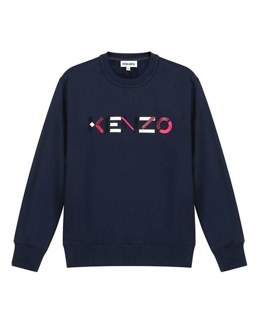 KENZO Blue (Wmns) Fw20 Logo Pattern Round Neck Long Sleeves Sports Hoodie