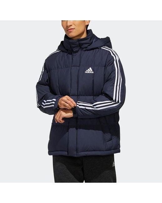 Adidas Blue 3St Puff Down Outdoor Protection Against Cold Stay Warm Hooded Down Jacket for men