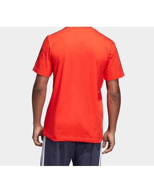Adidas Red E 3S Tee Classic Stripe Training Sports Round Neck Short Sleeve for men