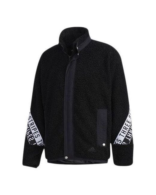 Adidas Black M Mhs Boa Jkt Stand Collar Printing Lamb's Wool Stay Warm Jacket for men
