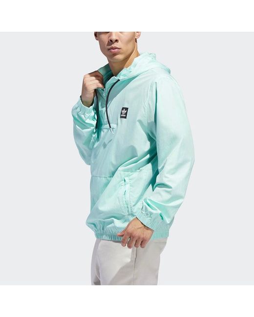 Adidas Blue Originals Casual Sports Half Zipper Hooded Jacket Mint for men