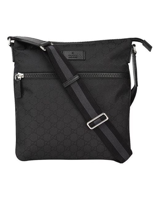 Gucci Logo Leather Logo Stripe Webbing Shoulder Strap Nylon Shoulder  Messenger Bag in Black for Men | Lyst