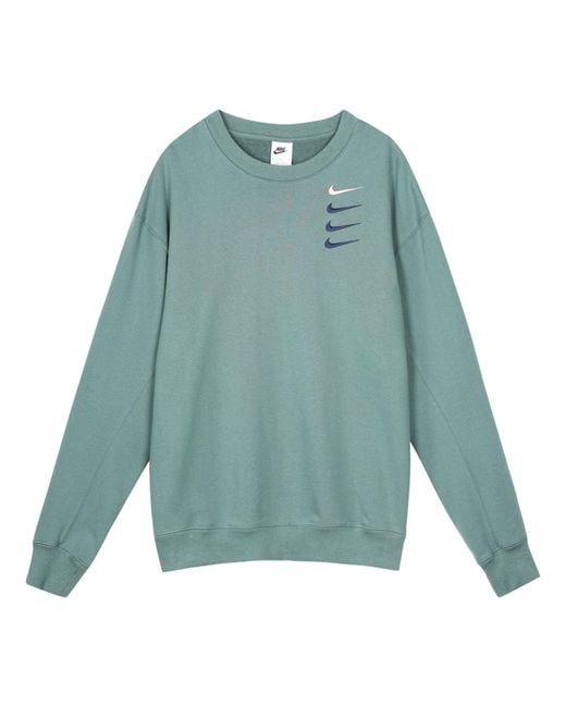 Nike Blue French Terry Swoosh 4 Embroidered Round Neck Sports Pullover Autumn for men