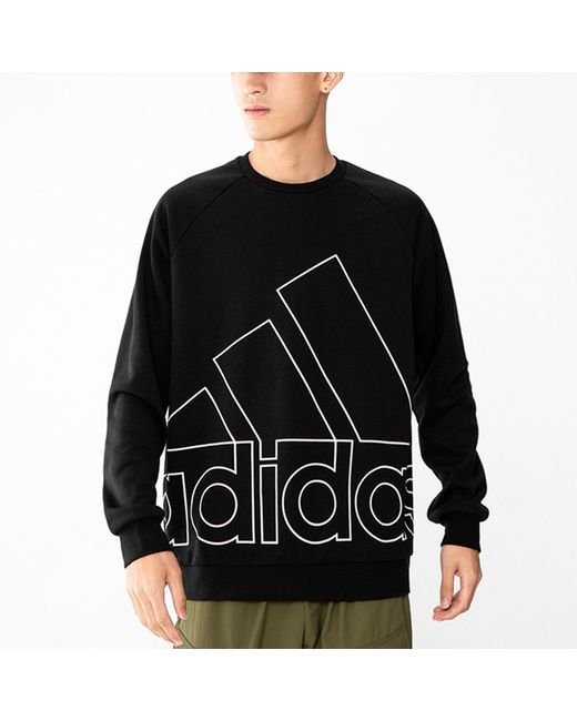 Adidas Black Big Lo Swt Ft Logo Printing Casual Sports Round Neck for men
