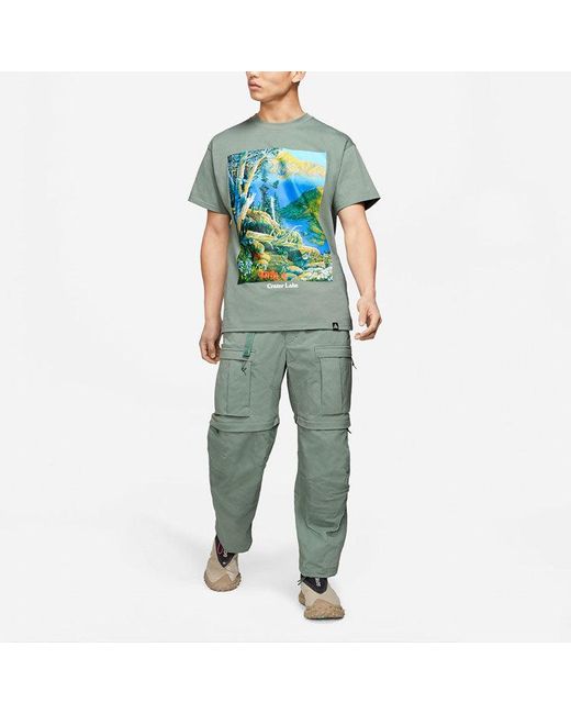 Nike Green Acg Crater Lake Sports Printing Pattern Round Collar for men