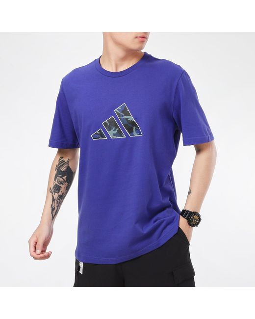 Adidas Blue Camouflage Logo Casual Sports Short Sleeve for men