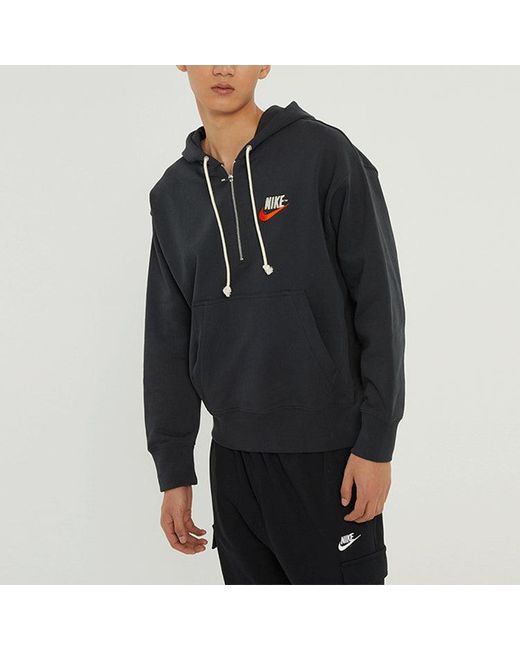 Nike Blue Embroidered Logo Half Zipper Hooded Knit Pullover for men