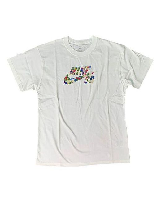 Nike White Sb Flowers Logo Skateboard Short Sleeve for men