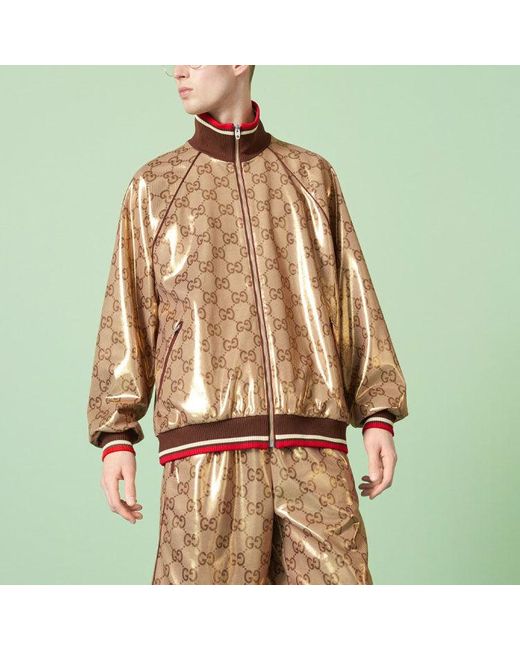 Gucci Brown Gg Technical Jersey Zip Jacket for men