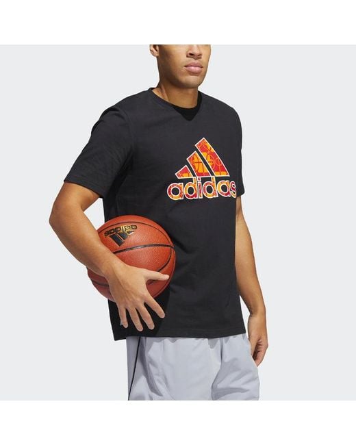 Adidas Black Cny Contrasting Colors Large Logo Pattern Loose Short Sleeve T-Shirt for men