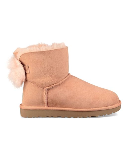 Ugg Brown Fluff Bow Mini Fleece Lined Pink