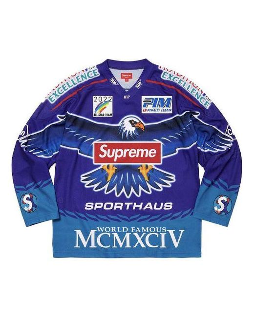Supreme Blue Ss22 Week 4 Eagle Moto Jersey Logo Tee for men