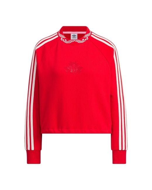 Adidas Red (Wmns) Originals Jacquard Rib Crewneck Sweatshirt Asia Sizing