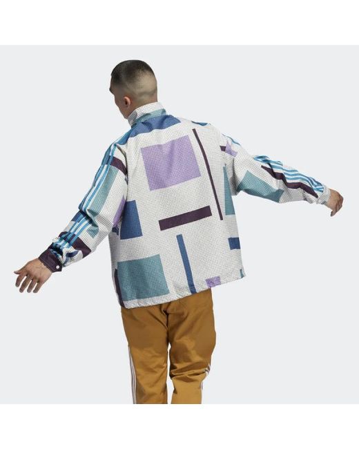 Adidas Blue Originals Sports Plaid Casual Windproof Stand Collar Jacket for men
