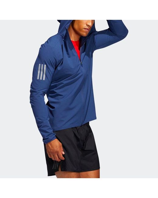 Adidas Blue Solid Color Running Sports Hooded Jacket for men