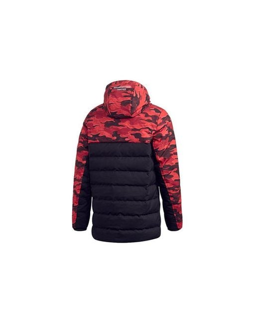 Adidas Red Mufc Manchester United Camouflage Colorblock Sports Hooded Down Jacket for men