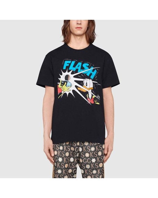 Gucci Black X Disney Donald Duck Print T-Shirt for men