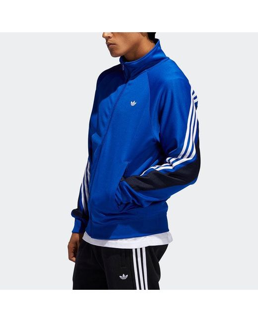 Adidas Blue Originals Solid Color Logo Stand Collar Athleisure Casual Sports Jacket for men