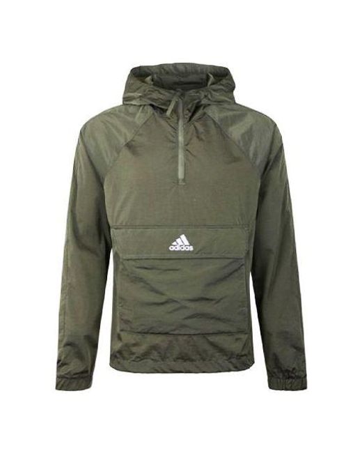 Adidas Green Half Zipper Casual Hooded Pullover Sports Jacket Tops for men