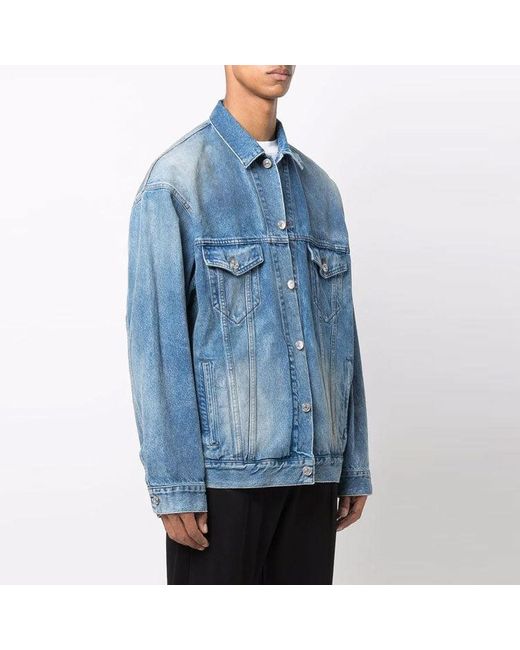 Balenciaga Blue Bb Sprayed Denim Jacket Large Fit 'Electric Fuchsia'