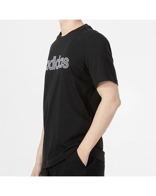 Adidas Black Neo Athleisure Casual Sports Breathable Alphabet Logo Solid Color Round Neck Short Sleeve for men