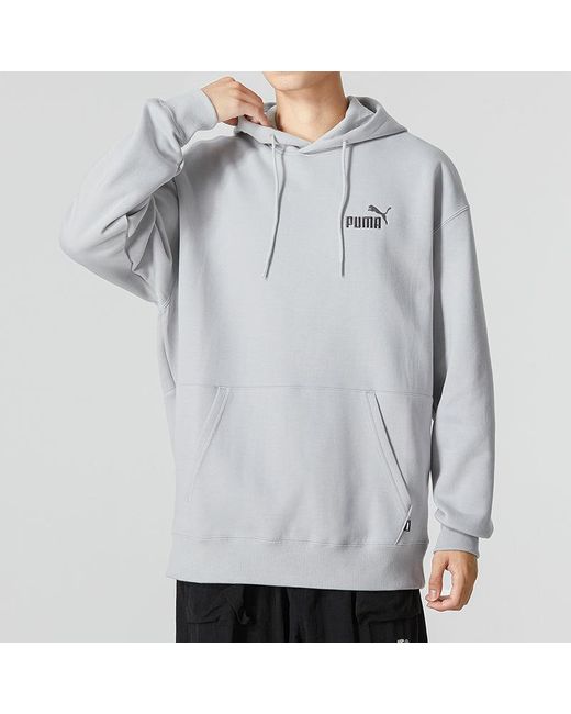 PUMA Gray Small Logo Relaxed Logo Hoodie for men