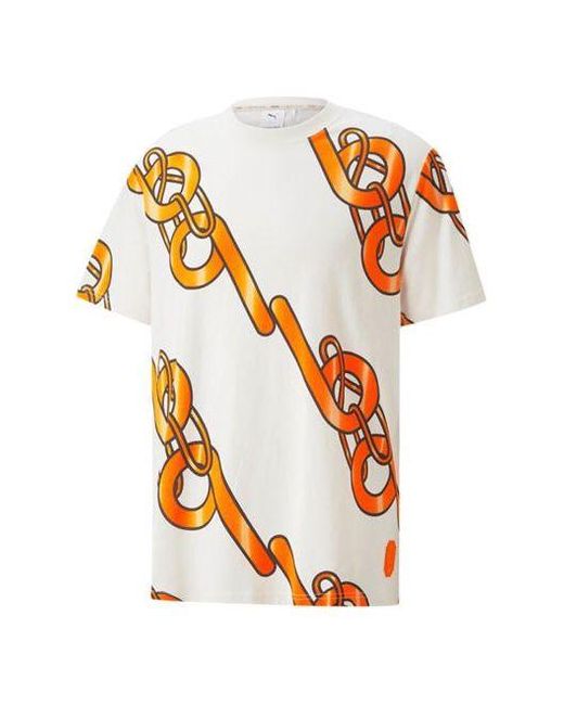 PUMA Orange X Pronounce Graphic Tee Crossover Chain Printing Athleisure Casual Sports Short Sleeve