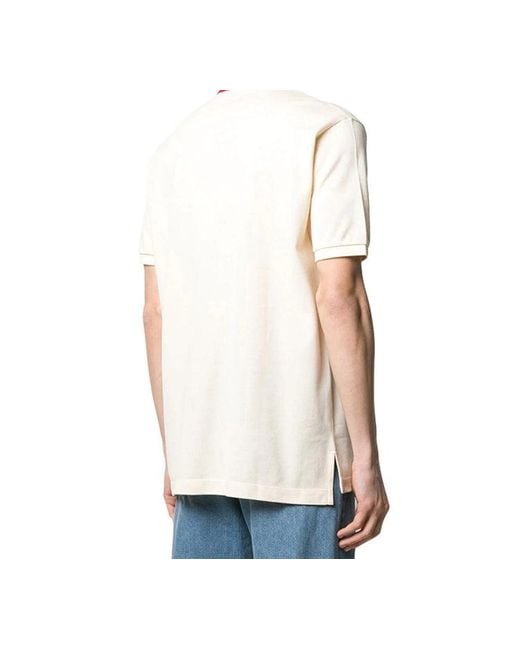 Gucci White Alphabet Embroidered Short Sleeve Polo Creamy for men