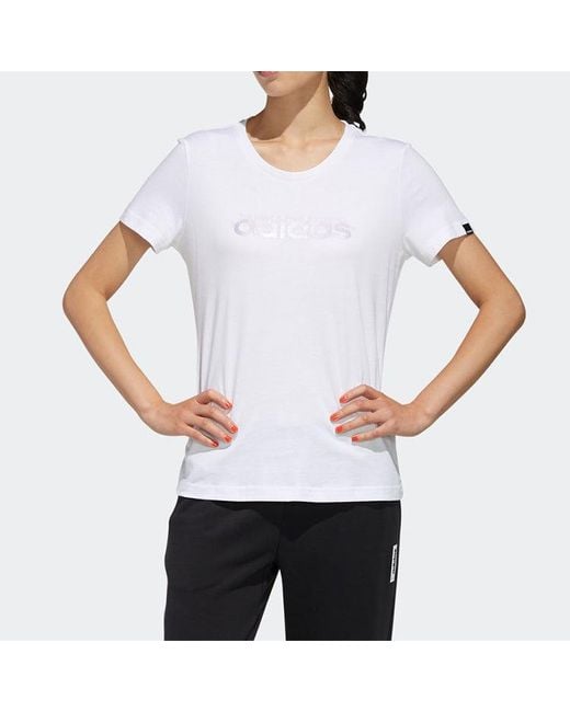 Adidas White (Wmns) Alphabet Logo Printing Training Sports Short Sleeve