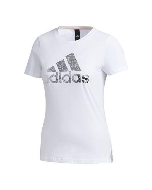 Adidas White Brand Large Logo Printing Solid Color Short Sleeve