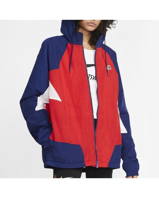 Nike Sportswear Heritage Windrunner Splicing Hooded Woven Logo Jacket Redblue for men