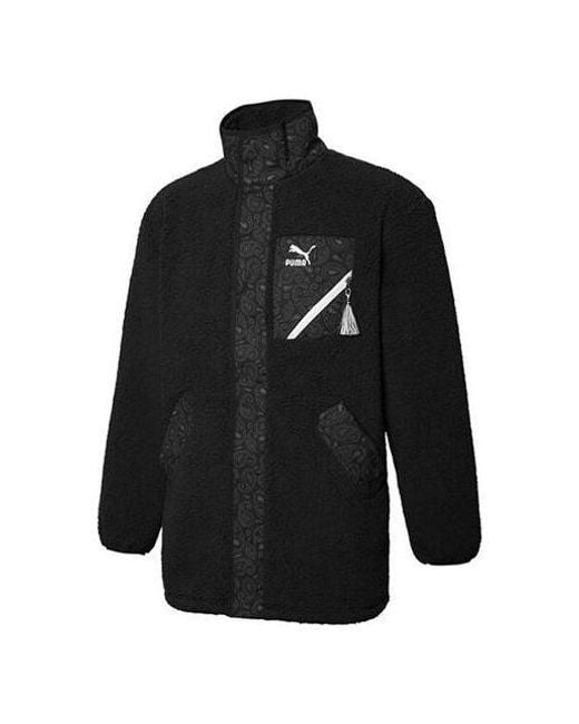 PUMA Black Paisley Imitation Lamb Wool Stand-Up Collar Jacket