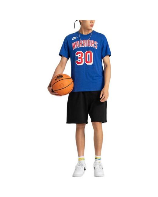 Nike Blue Ss22 Nba Warriors Curry 30 Casual Breathable Sports Short Sleeve for men