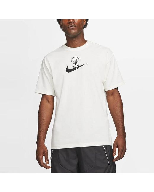 Nike White Basketball Sports Graffiti Printing Short Sleeve Us Edition Creamy for men