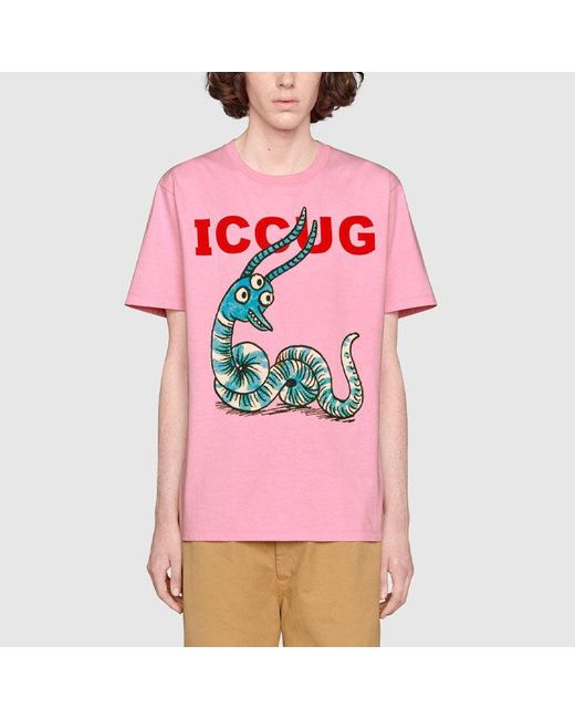Gucci Pink X Freya Hartas Fw21 Crossover Animal Printing Short Sleeve for men