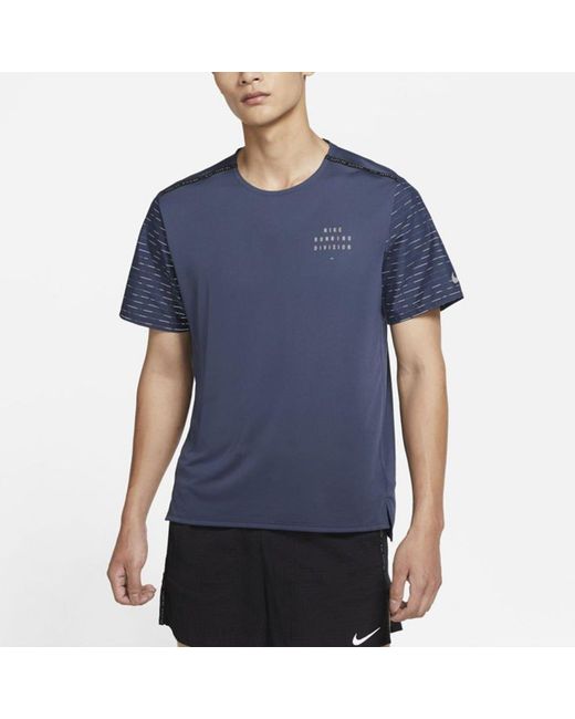 Nike Blue Dri-Fit Rise 365 Run Division Patchwork Sweatpants Round Neck Short Sleeves T Shirt for men