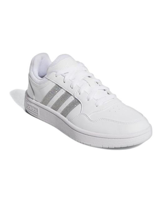 Adidas White (Wmns) Hoops 3.0 Low Cut Tennis Shoes Metallic'