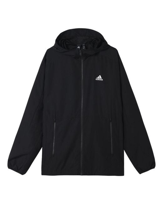 Adidas Black Sports Long Sleeves Woven Windproof Hooded Logo Jacket for men
