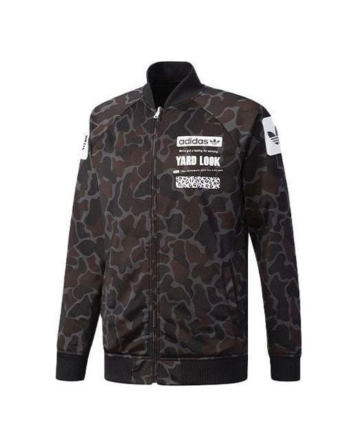 Adidas Black Originals Logo Printing Reversible Camouflage Sports Jacket for men