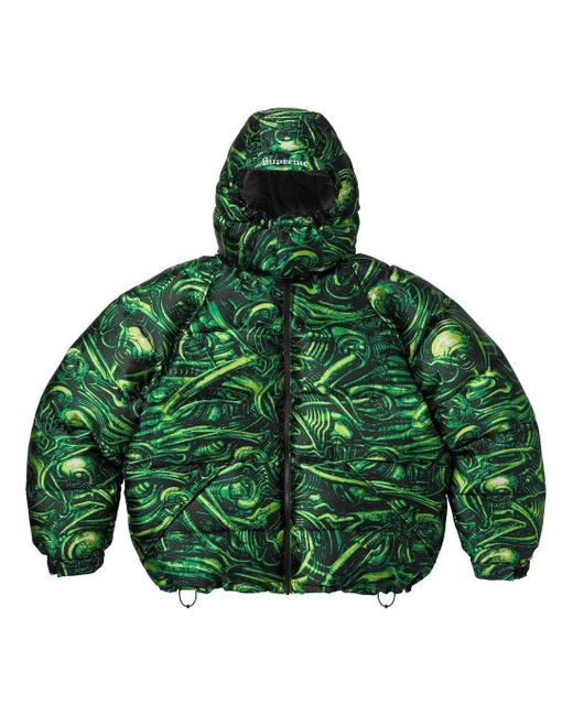 Supreme Green X H.r. Giger Jacquard Down Puffer Jacket for men
