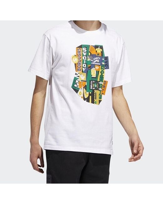Adidas White Originals Pattern Logo Printing Short Sleeve for men