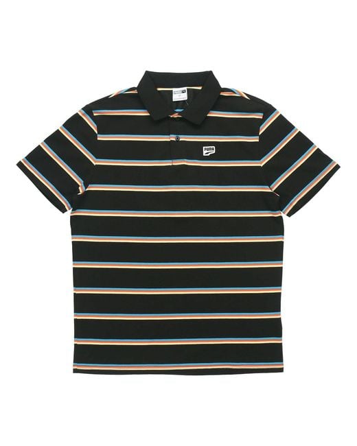 PUMA Black Downtown Stripe Polo Tee Shirt for men