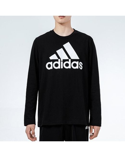 Adidas Blue Large Logo Printing Loose Sports Long Sleeves T-Shirt for men