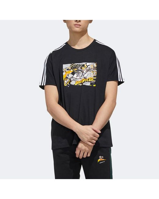 Adidas Black Neo Casual Breathable Sports Stripe Printing Short Sleeve T-Shirt for men