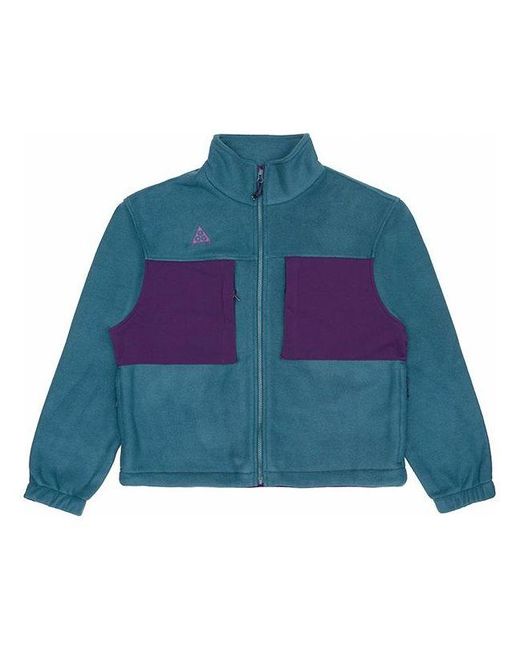 Nike Blue Colorblock Stand Collar Fleece Zipper Dark Sapphire Jacket 'Midnight Turq Grdppl' for men